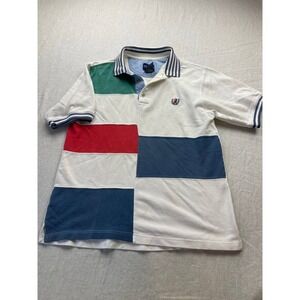 Catalina Mens Polo Shirt Small White Blue Red Colorblock Short Sleeve Cotton